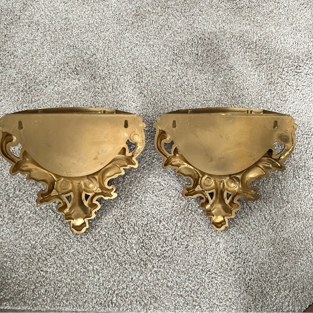 Vintage 1978 Homco Gold Plastic Wall Pocket Sconces/Planters Hollywood Regency - Picture 4 of 5